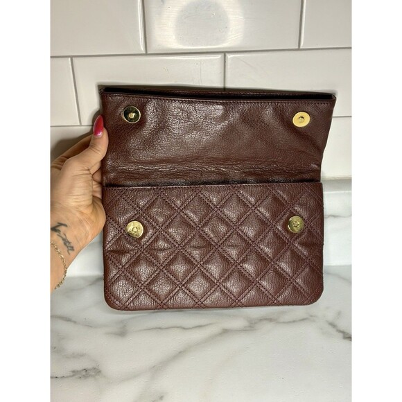 Marc Jacobs Quilted Leather Envelope Clutch Handbag Purse Bag Brown EUC‎ Gold - Picture 3 of 10